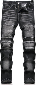 Men's Biker Washed Distressed Slim Fit Straight Jeans - Stylish