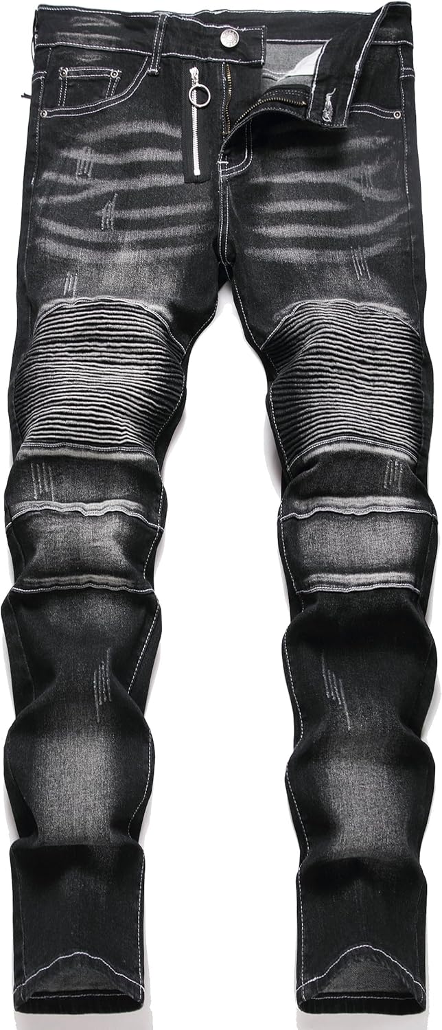 XIMXIMMTIAN Men's Biker Moto Distressed Slim Fit Jeans Review