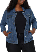 Plus Size Jean Jacket Stitching Button Front Washed Denim Jacket Shoes