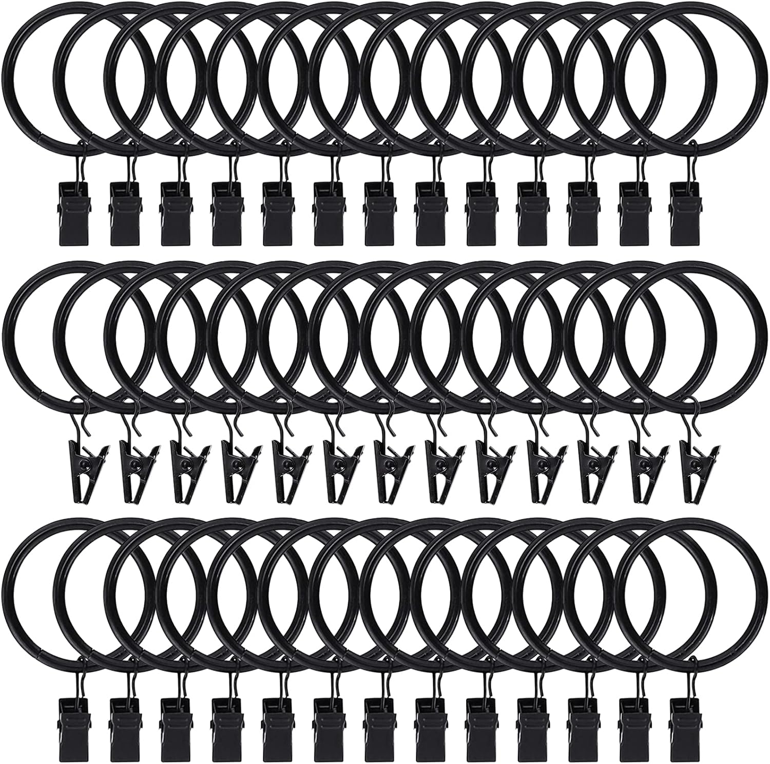 Lansian Vintage Black Curtain Rings - Rustproof Stainless Steel Clips for Effortless Drapery Hanging