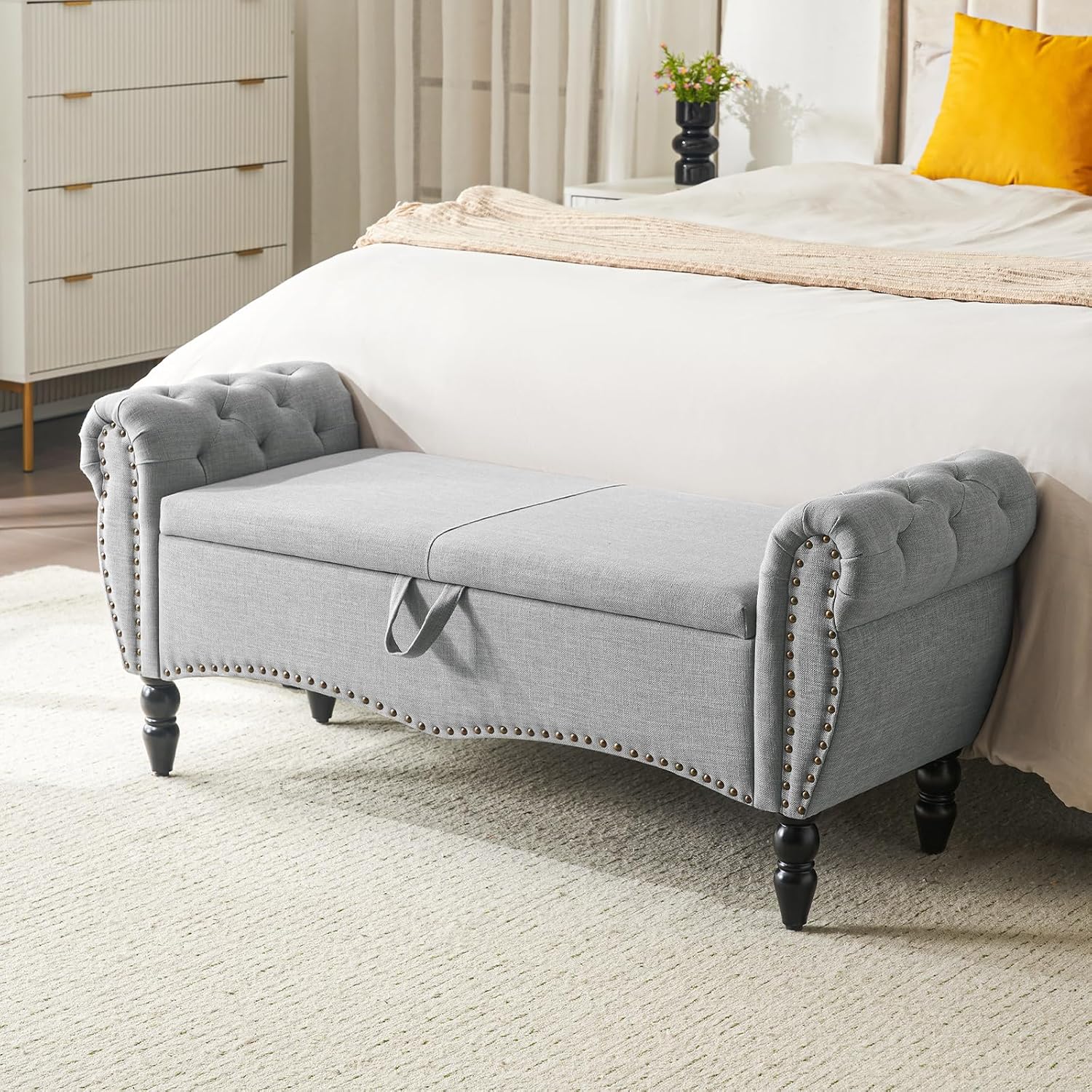 Modern 51.75 Storage Ottoman Bench for Living Room and Bedroom