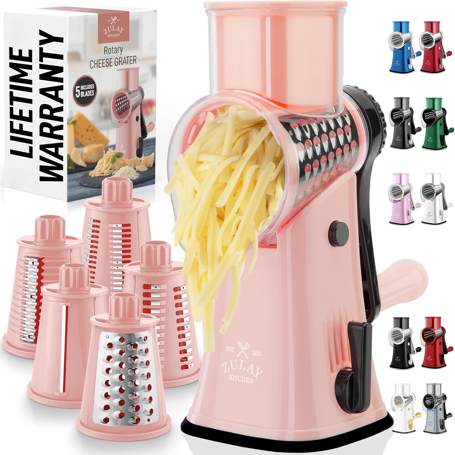 Rotary Cheese Grater with 5 Blades for Effortless Shredding