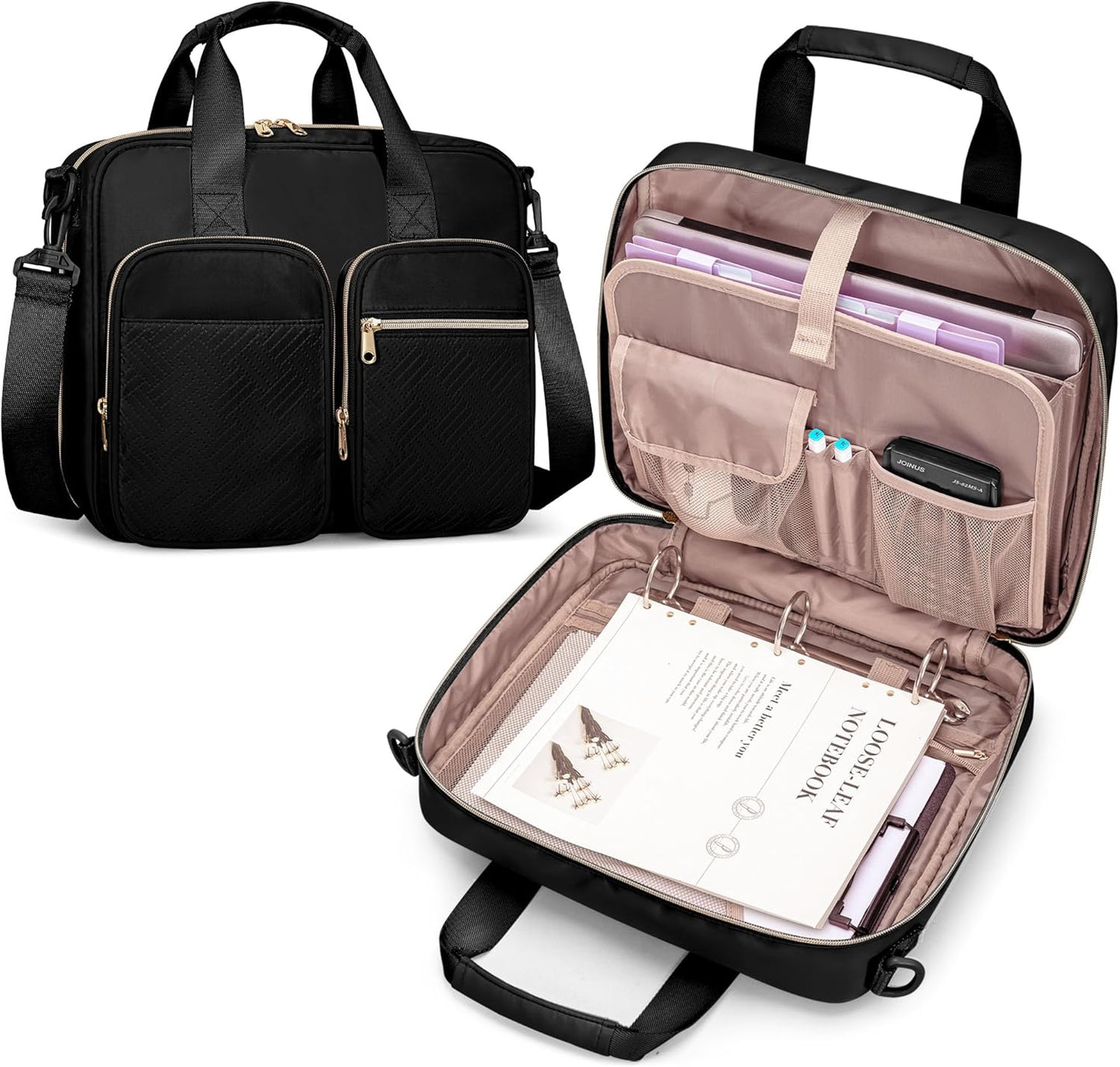 3 Ring Zipper Binder Organizer Bag for 13 Inch Laptop, Black