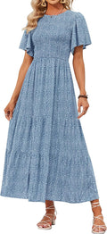 Women's 2025 Summer Floral Smocked Maxi Dress - Flattering Fit