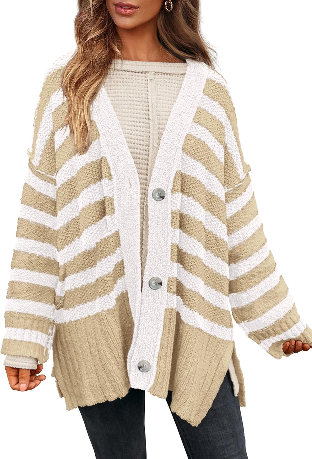 PRETTYGARDEN Women's Winter Striped Cardigan for Chic Style