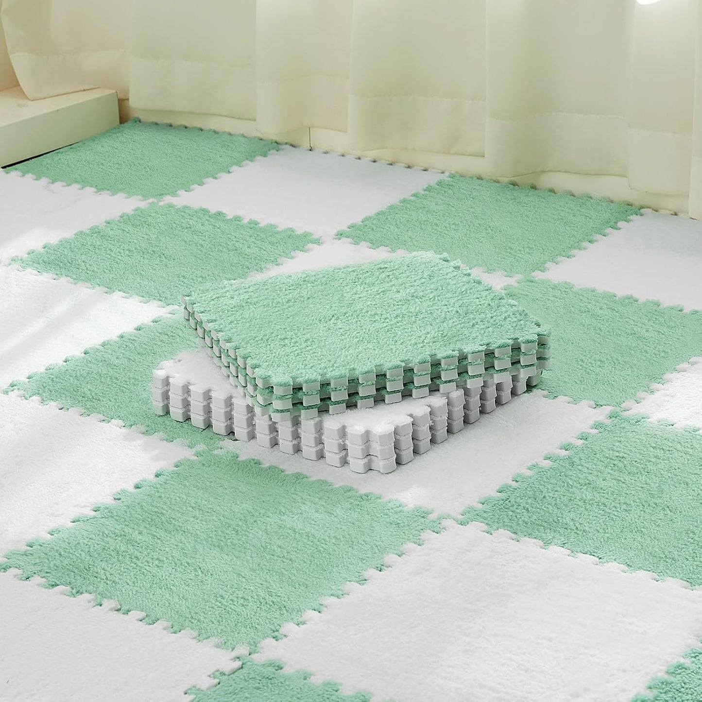 36 Pcs Plush Foam Floor Mat Interlocking Carpet Tiles for Playroom