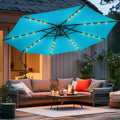 10ft Sky Blue Solar LED Offset Hanging Market Umbrella - Cantilever
