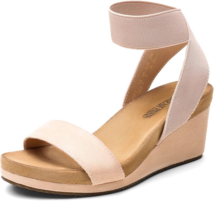 DREAM PAIRS Women's Elastica Ankle Strap Open Toe Wedge Sandals