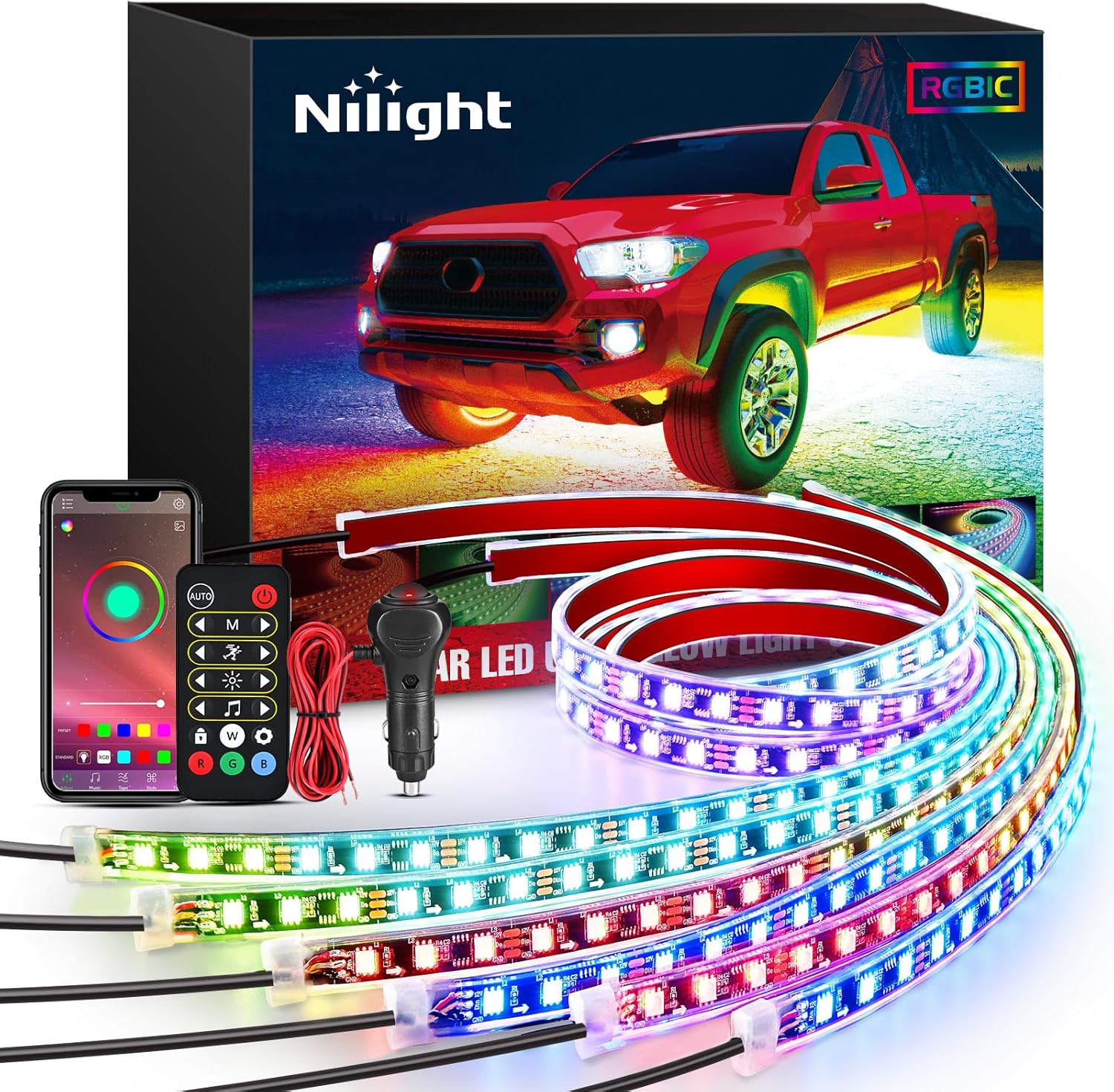 Nilight 6Pcs Car Underglow Neon Accent Strip Lights for Customization