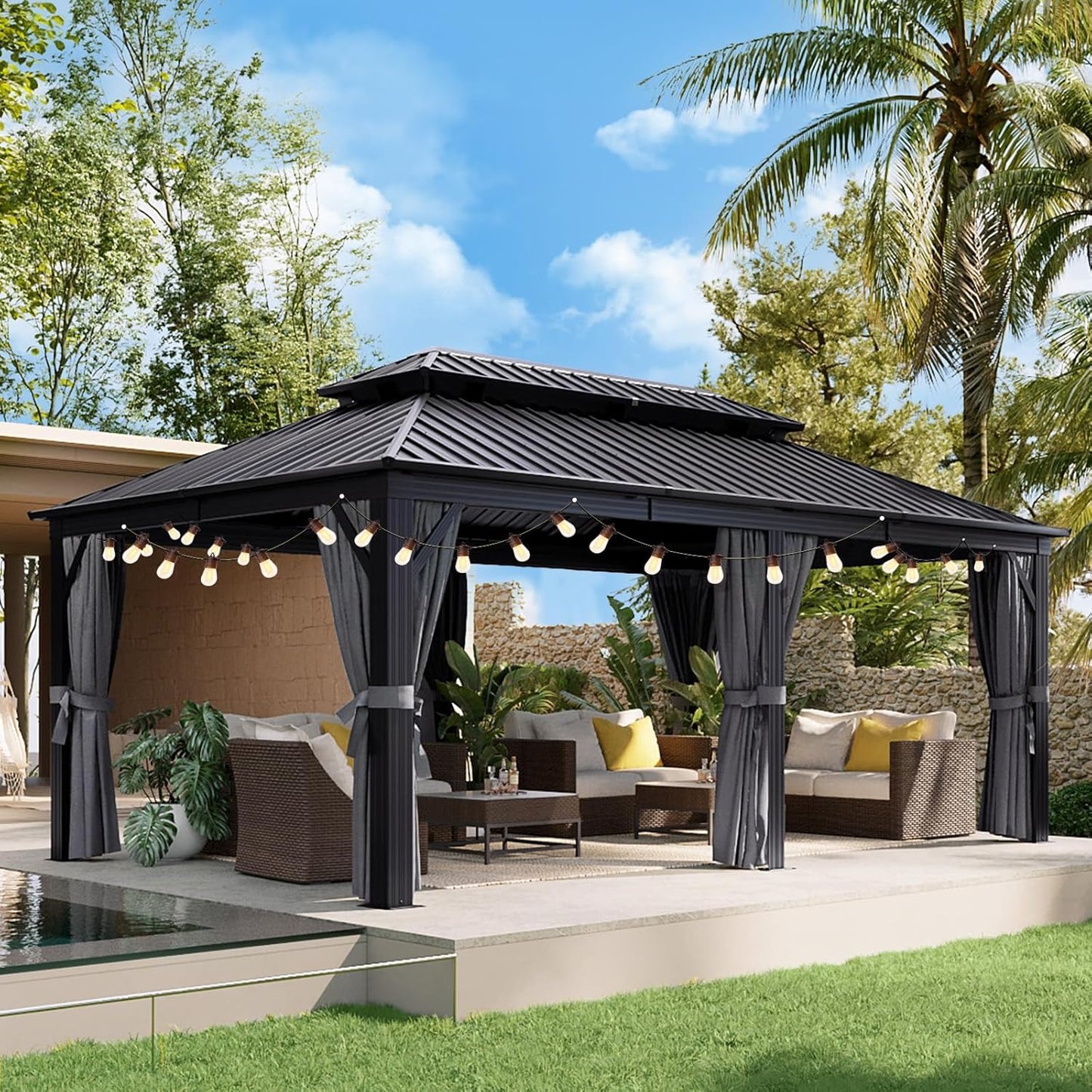 Aoxun 12ft X 20ft Hardtop Gazebo with LED Outdoor Lights
