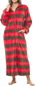Long Zip Up Robe for Women - Plush Autumn Harvest Plaid, Plus Size