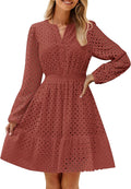 ZESICA Women's Long Sleeve Mini Dress - Flattering Eyelet Swing