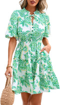 Summer Floral Short Dress V Neck Short Sleeve Mini - Boho Swing