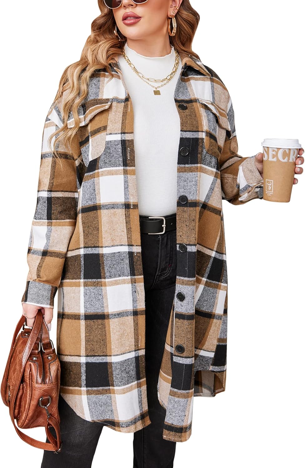 IN'VOLAND Womens Plus Size Flannel Plaid Shirts for Style