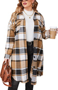 Womens Plus Size Flannel Plaid Shirt Jacket - Oversized Knee Length up