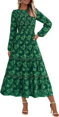 Long Sleeve Dress for Women - Smocked Floral Midi for Fall