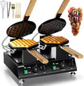 Commercial Double Bubble Waffle Maker - Non-stick Stainless Steel