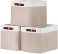 Fabric Storage Bins Set of 3 - Collapsible Linen Baskets for Shelves