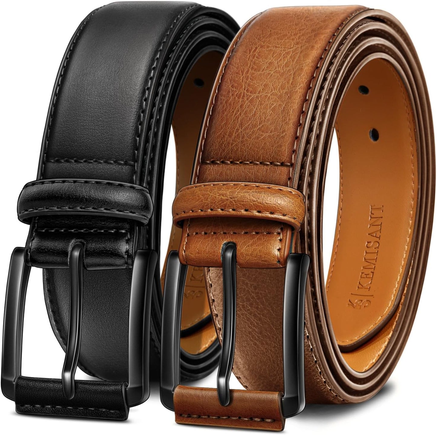 KEMISANT Men Belt 2Pack Genuine Leather for Dress and Casual