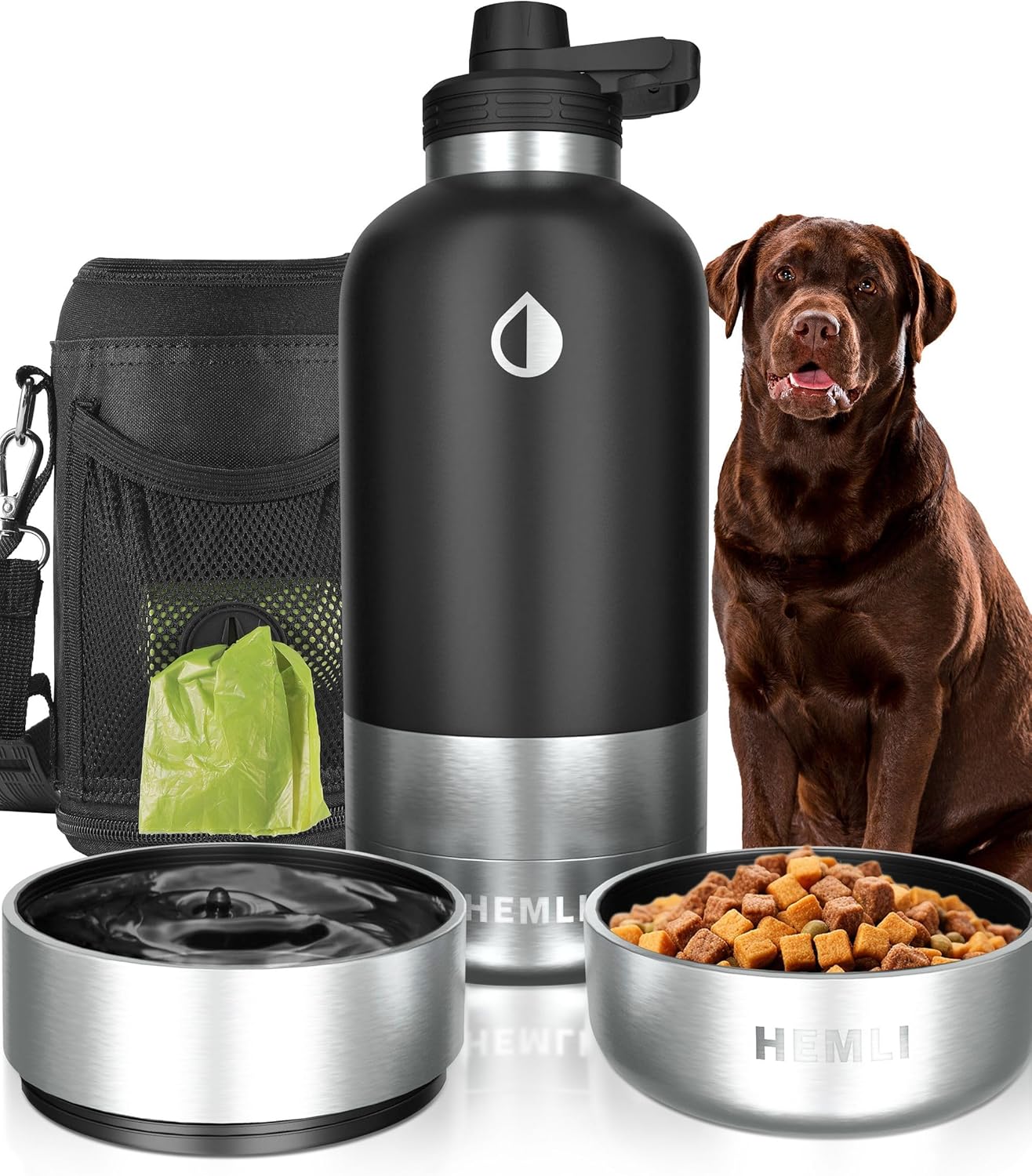 Insulated Dog Travel Water Bottle with Detachable Bowls
