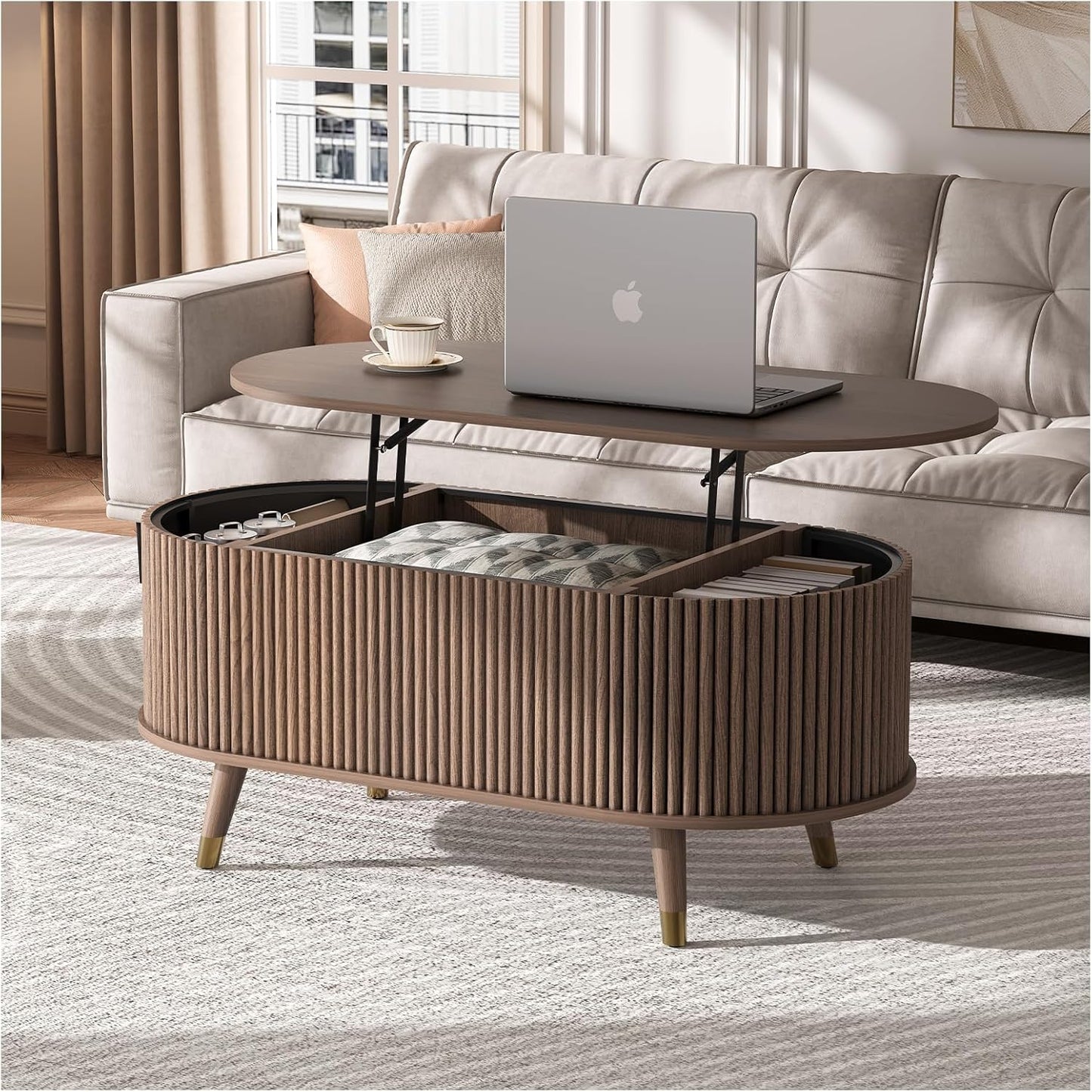 Oval Coffee Table with Lifting Top for Modern Living Rooms