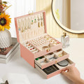 3 Layer Jewelry Box Jewelry Organizer with Lockable Drawer - Elegant