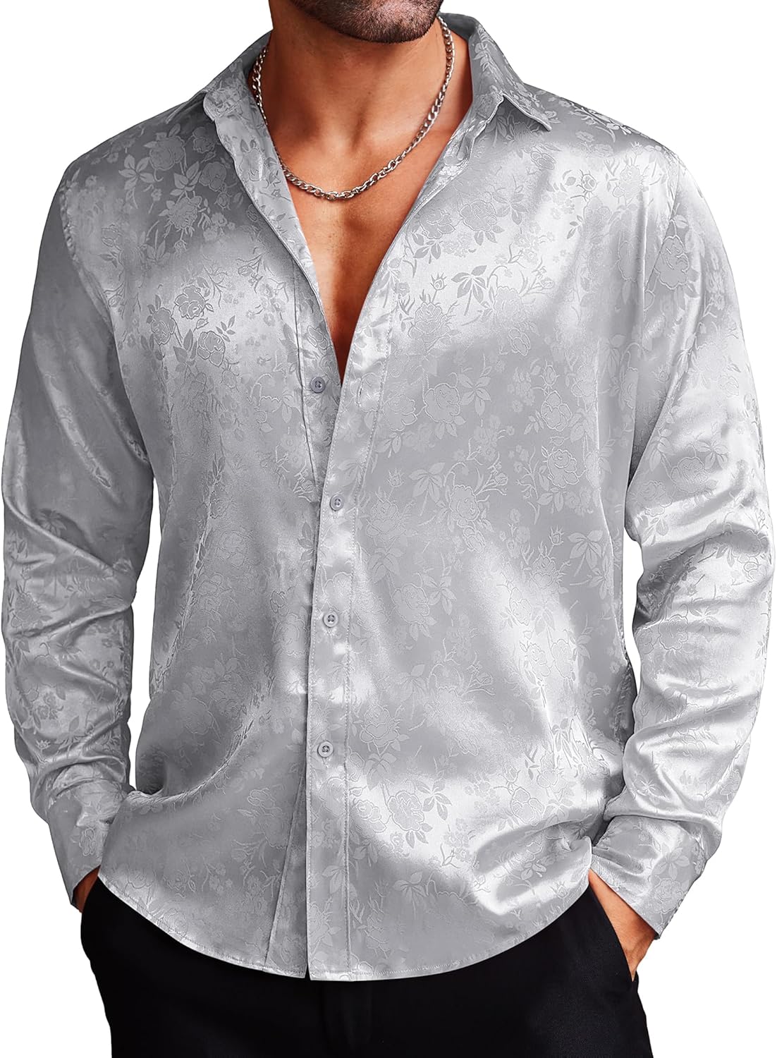 Stylish Men's Silk Satin Dress Shirts for Any Occasion