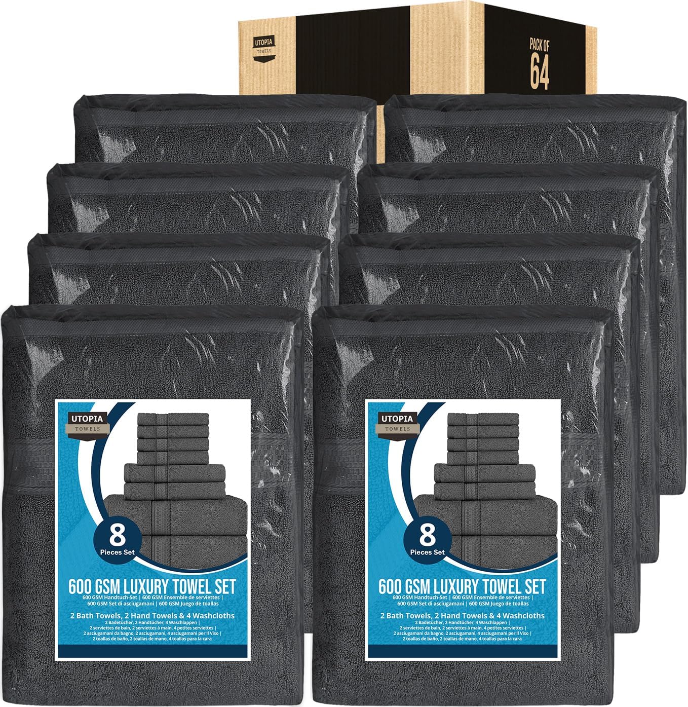Utopia Towels Set of 64 - Highly Absorbent Cotton Towels