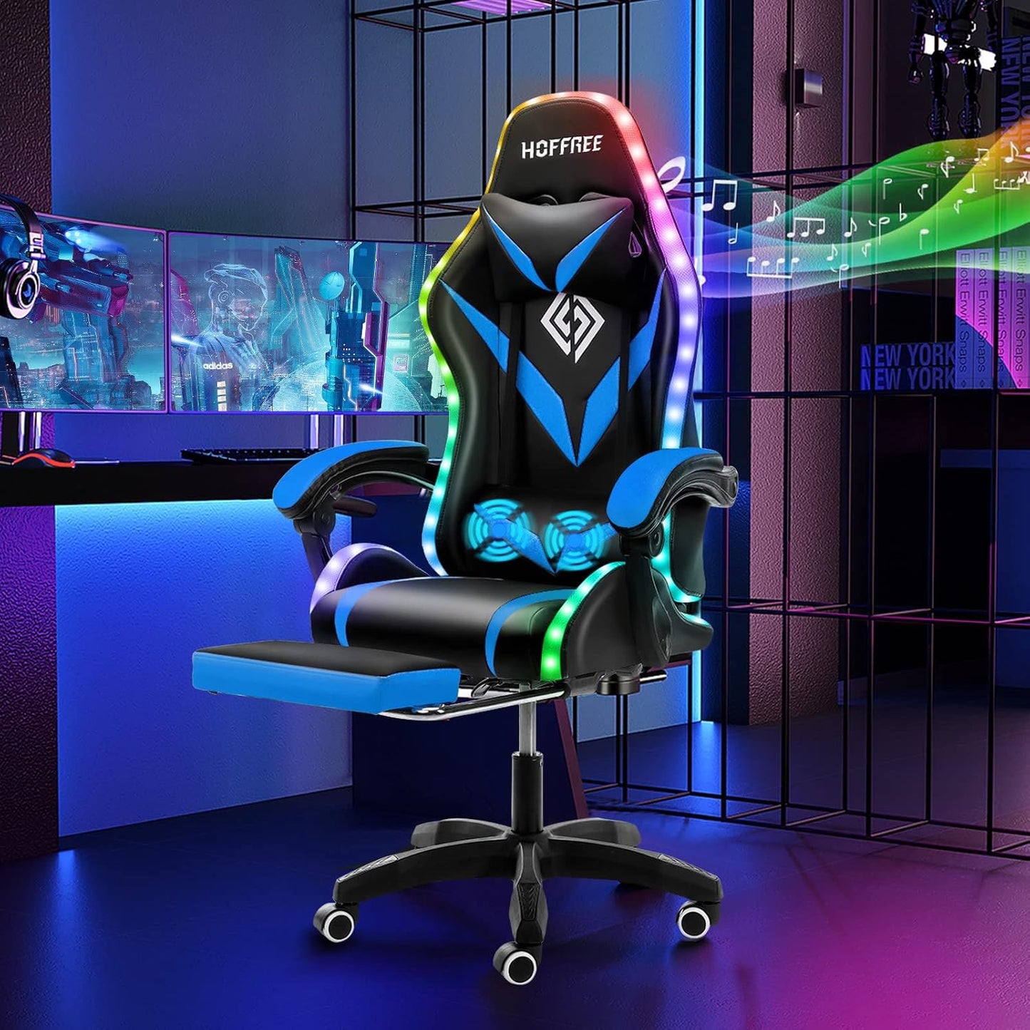 HOFFREE Gaming Chair: Massage, Bluetooth Speakers, RGB Lights