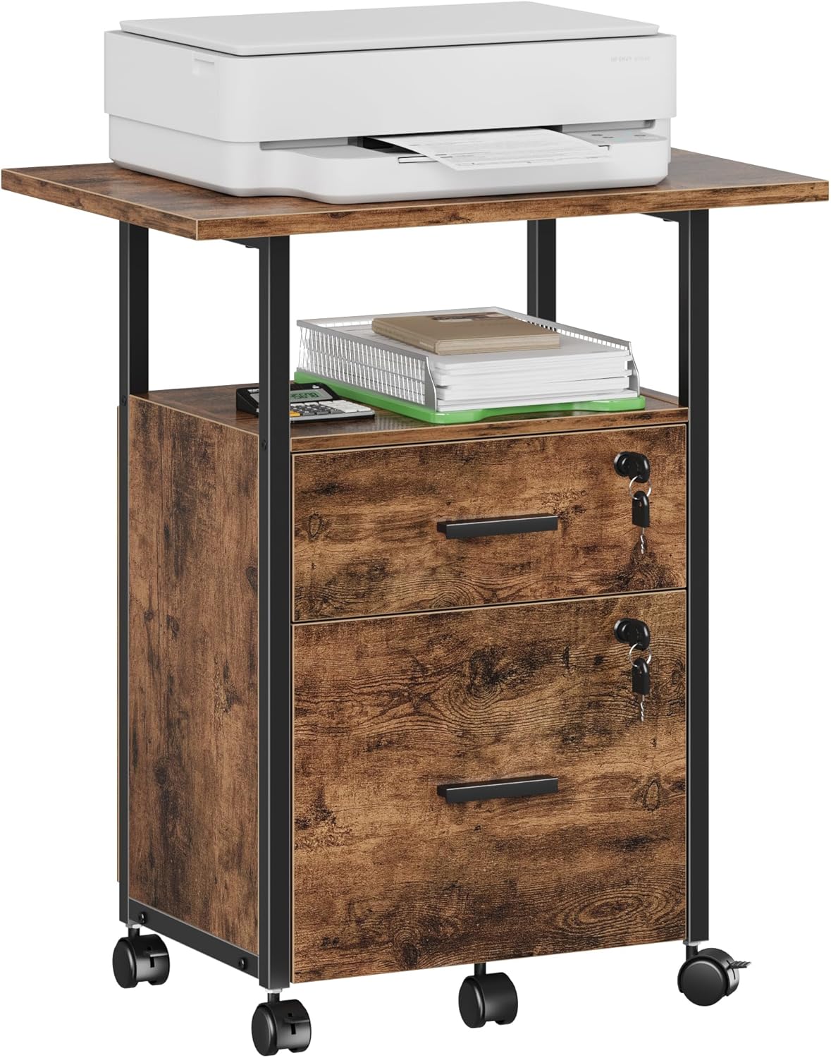 2 Drawer Lockable File Cabinet with 22ft' Extended Desktop
