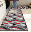 Kitchen Mats for Floor Modern Abstract Grey and Red Stripe - Anti