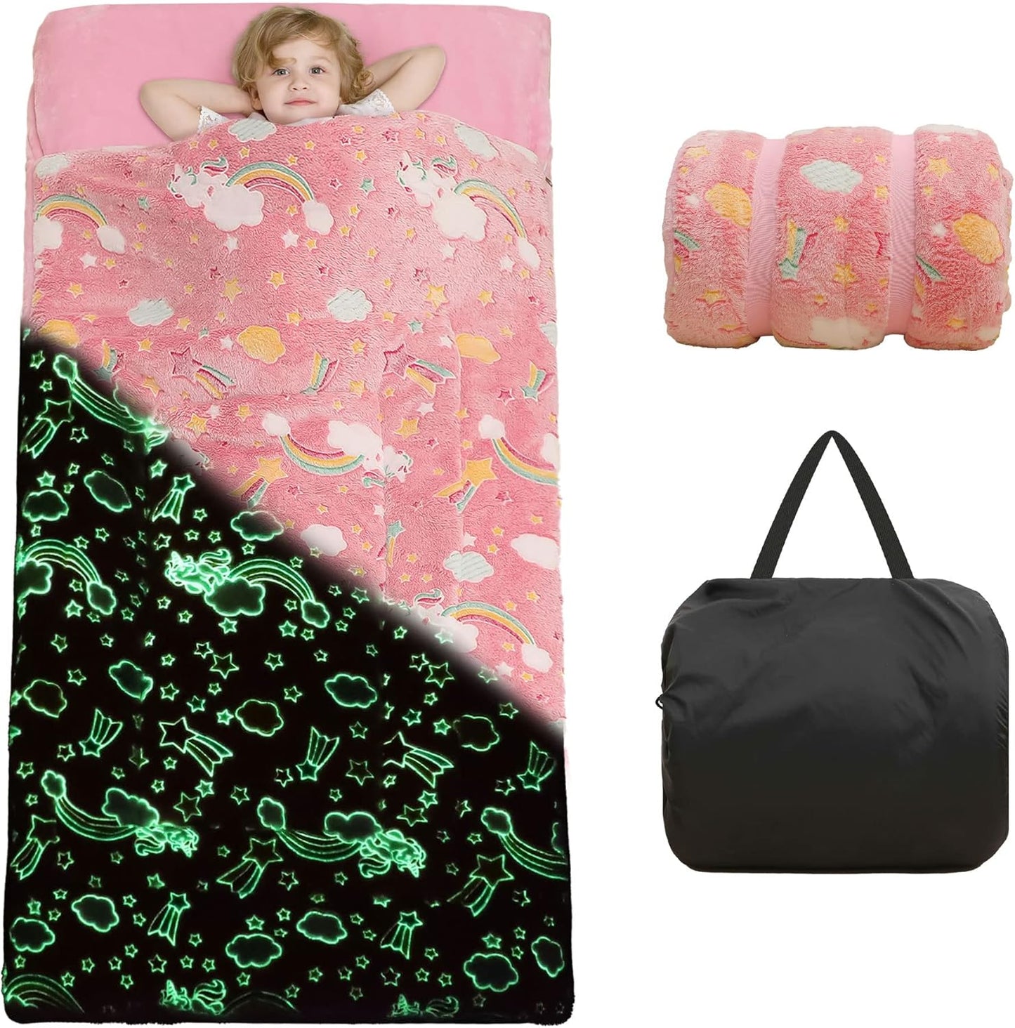Kids Sleeping Bag for Girls Boys Glow in The Dark Fun Design