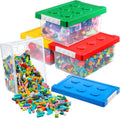 Toy Storage Containers 4 Pack Brick Shape with Lids - Small Colored