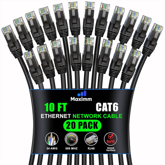 Maximm Cat 6 Ethernet Cable 10 ft - High-Speed Network Cable