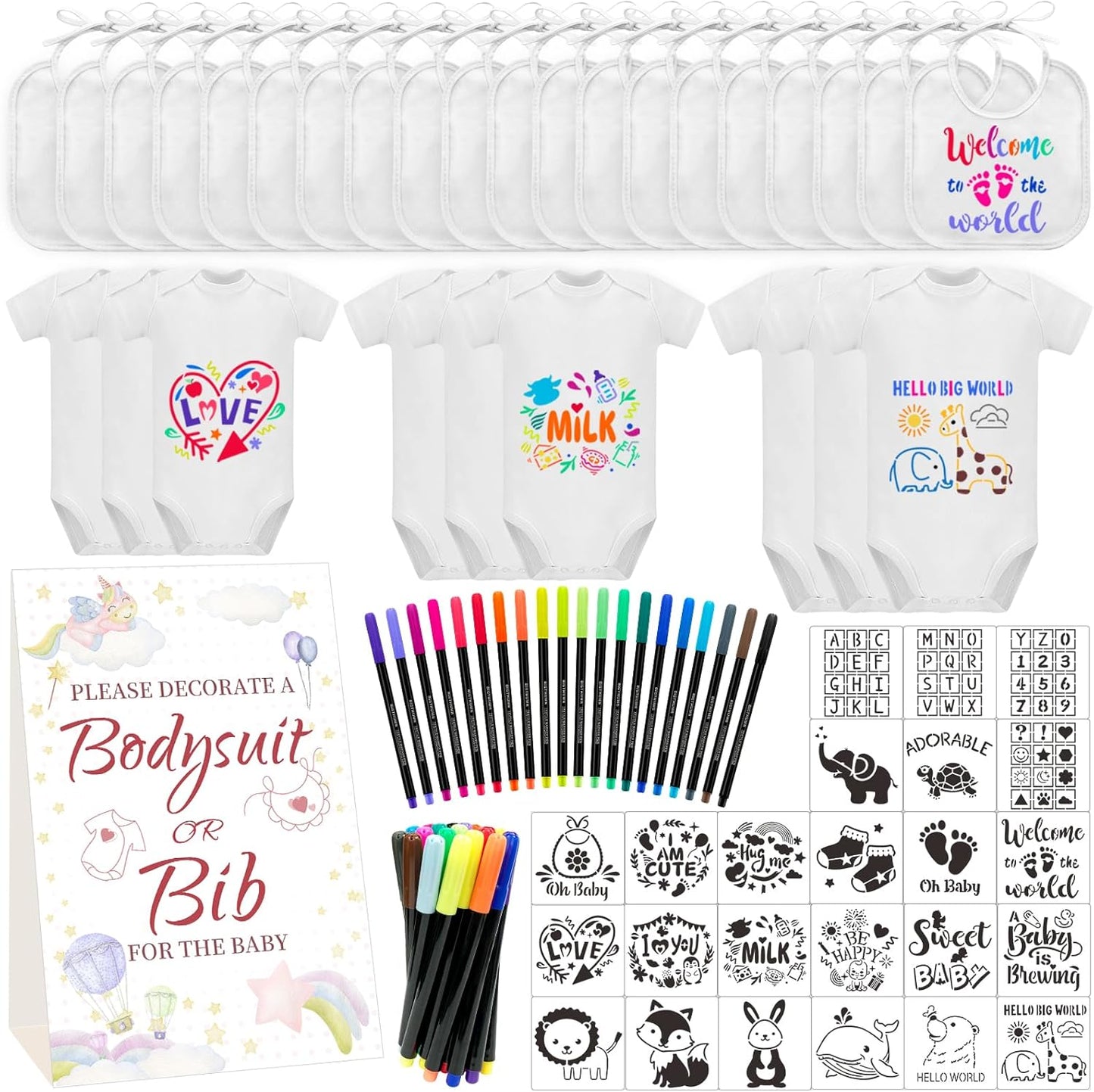 Bibs Bodysuits Baby Shower Game Sign Set for Newborn Fun