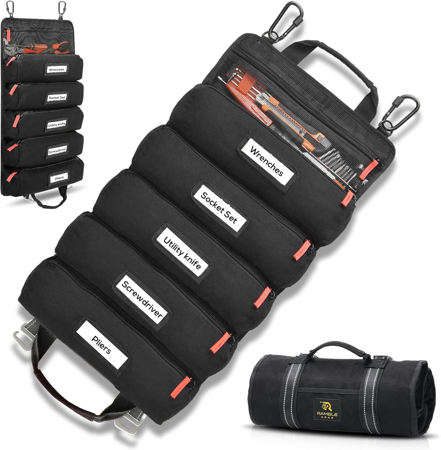 Roll Up Tool Bag Organizer with Carabiners for Easy Storage