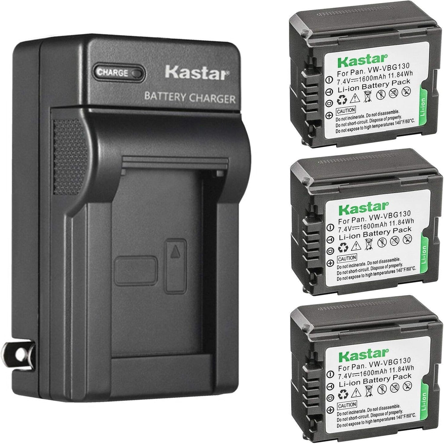 Kastar 3-Pack VW-VBG130 Battery and Charger for Panasonic Cameras