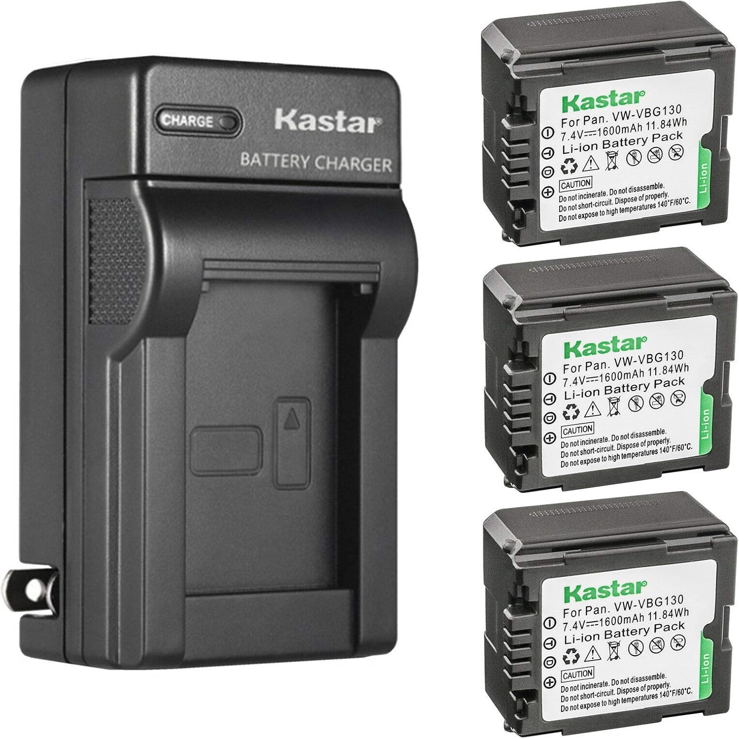Kastar 3-Pack VW-VBG130 Battery and Charger for Panasonic Cameras