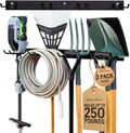 Wall-Mounted Rack With 4 Garage Hooks - Heavy-Duty Tool Storage