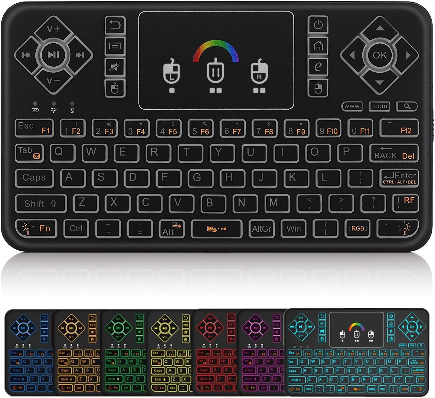 Colorful Backlit Wireless Keyboard - Rechargeable & Compact for PC & Android