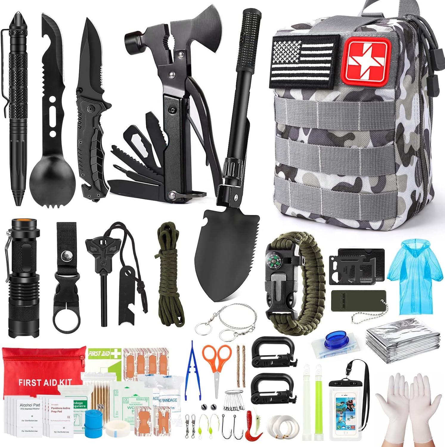 Survival Kits 222 PCS Emergency Gear for Camping and Hiking