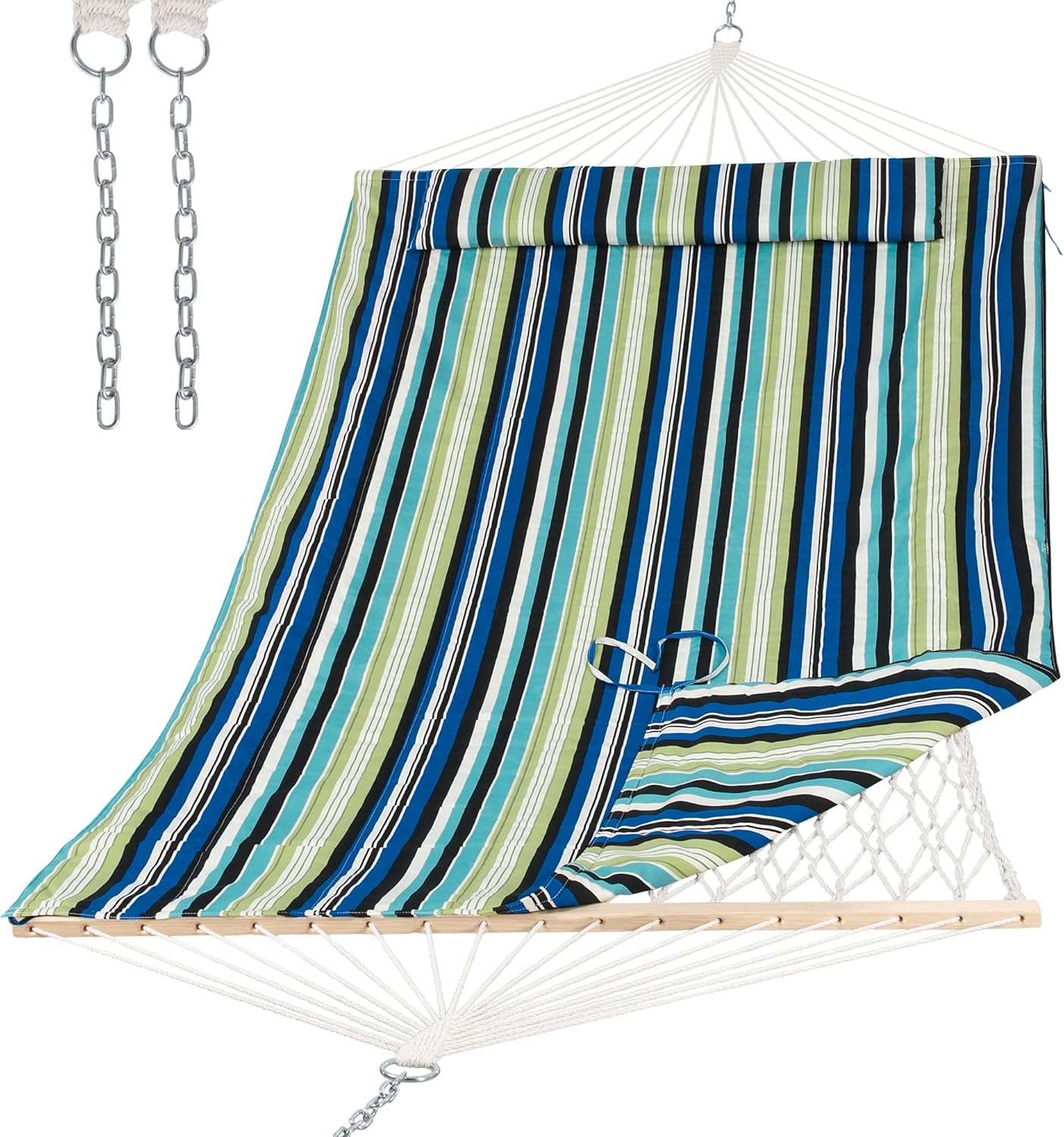 SUNCREAT Outdoor Double Hammock with Hardwood Spreader Bar