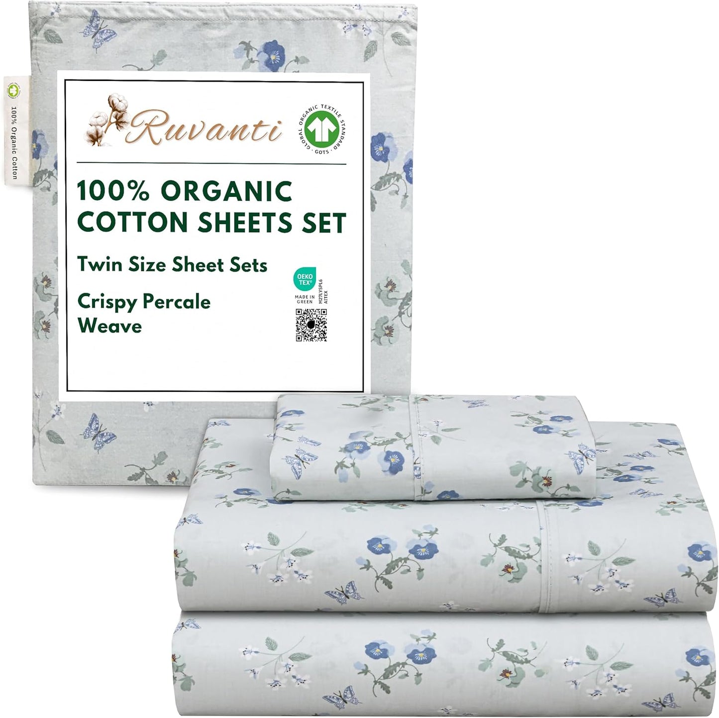 100% Organic Cotton Twin Size Sheets with Deep Pocket Fit