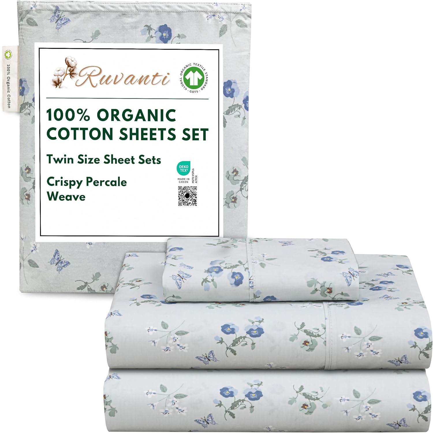 100% Organic Cotton Twin Size Sheets with Deep Pocket Fit