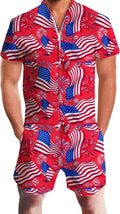 AIDEAONE Mens 3D Printed Short Sleeve Romper Jumpsuit with Zip
