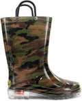 Light Up Kids Waterproof Rain Boots with Handles for Boys and Girls