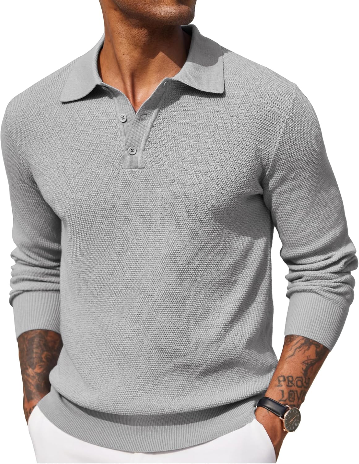 COOFANDY Mens Knit Polo Shirts Long Sleeve Casual Sweater