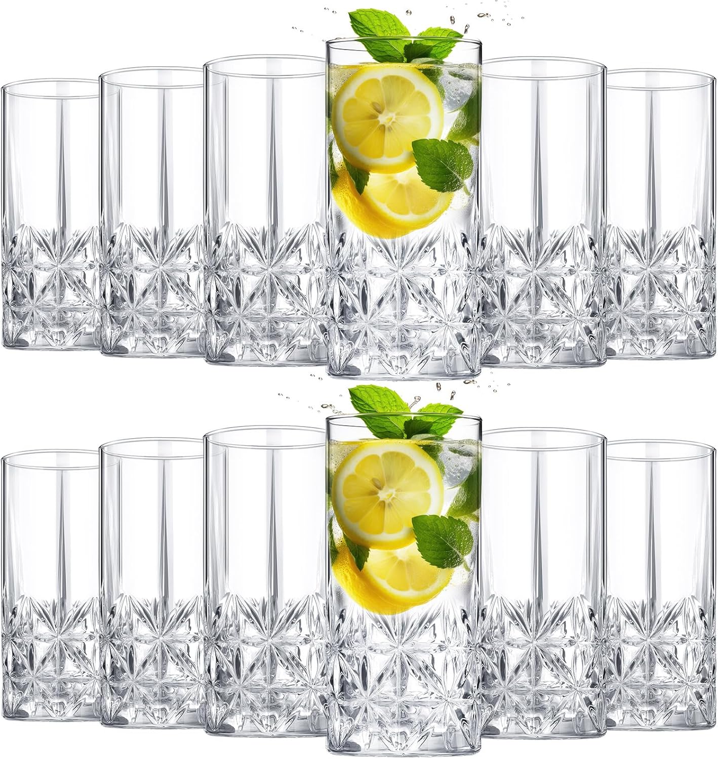 Uiifan Set of 12 Tall Highball Glasses for Stylish Beverages