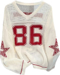 Verdusa Y2k Oversized Crochet Jersey V Neck Pullover - Cute Going Out