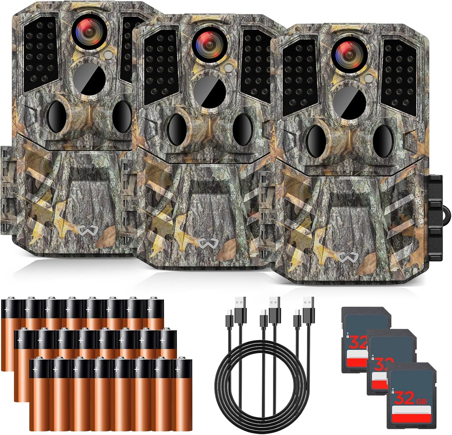 WOSODA 3 Pack 30MP HD Trail Cameras - Fast Trigger, Night Vision, Waterproof